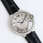 TW Factory Ballon Bleu De Cartier 40mm 2824 Movement White Face Black Leather Strap Diamond Bezel Watch